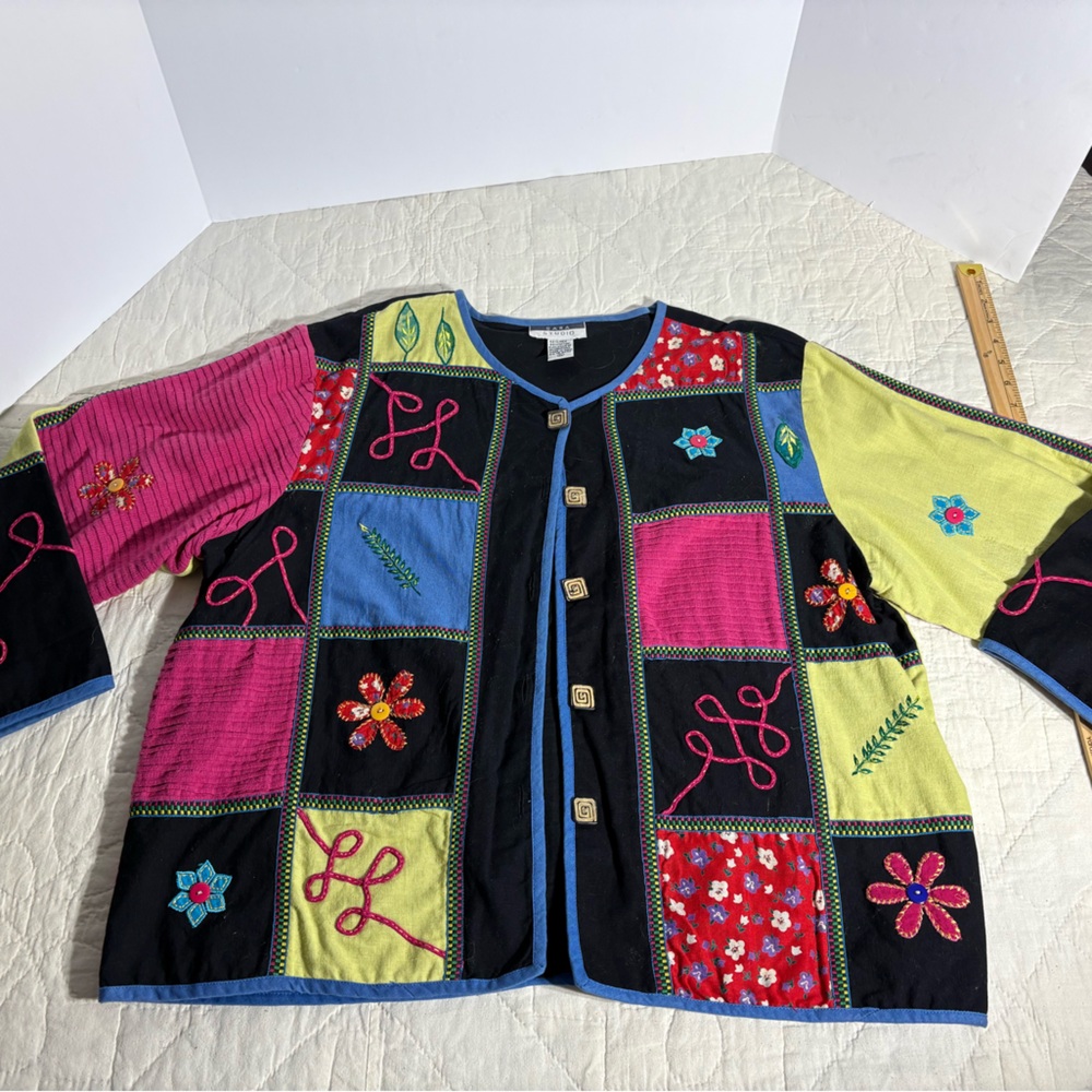 Sara Studio Color Block Patchwork Button Up Jacke… - image 1